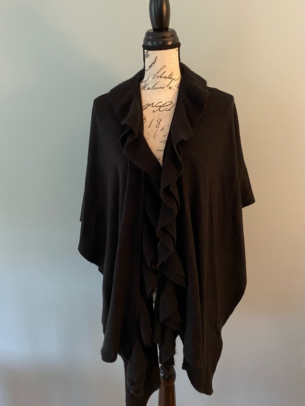 Black Ruffle Open Front Women's Cardigan